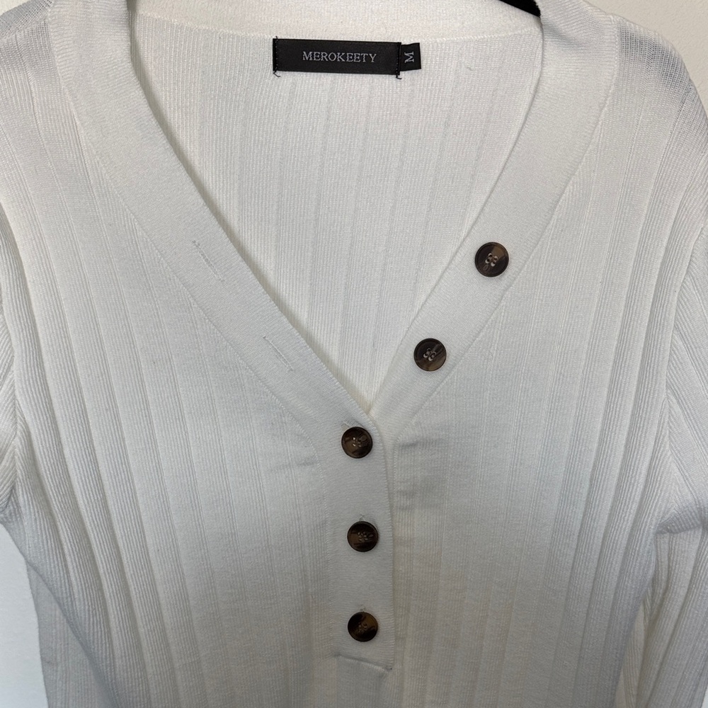 Merokety Women's Cream Button-Up Cardigan
